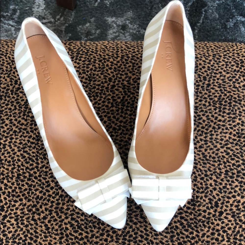 J. Crew White and Cream Striped Heels